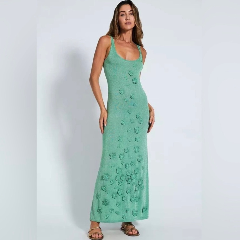Caroline Constas Green Knit Floral Dress